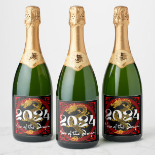 Étiquettes Pour Bouteilles De Vin Mousseux Année du Dragon 2024 zodiaque chinois