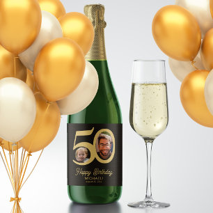 Étiquettes Pour Bouteilles De Vin Mousseux anniversaire 50 ans noir or moderne photo