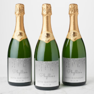 Étiquettes Pour Bouteilles De Vin Mousseux Anniversaire 80 Ans Paillettes Argentées