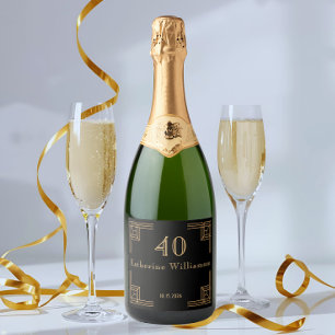 Étiquettes Pour Bouteilles De Vin Mousseux Anniversaire Art Déco Noir Or Roaring 20