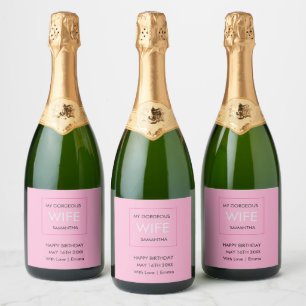 Étiquettes Pour Bouteilles De Vin Mousseux Anniversaire de la femme, typographie noir, blanc