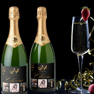 Étiquettes Pour Bouteilles De Vin Mousseux Anniversaire fête noir or acclamer photo