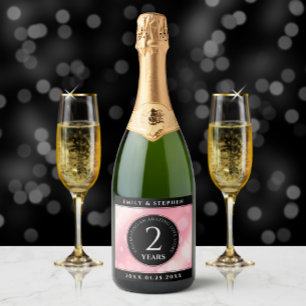 Étiquettes Pour Bouteilles De Vin Mousseux Anniversaire Mariage élégant du 2e Rose Quartz