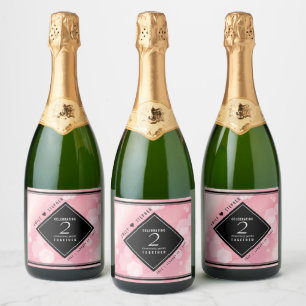 Étiquettes Pour Bouteilles De Vin Mousseux Anniversaire Mariage élégant du 2e Rose Quartz