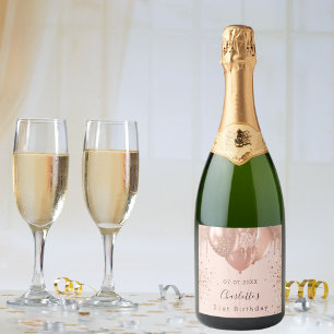 Étiquettes Pour Bouteilles De Vin Mousseux Anniversaire rose or blush rose ballons amusant