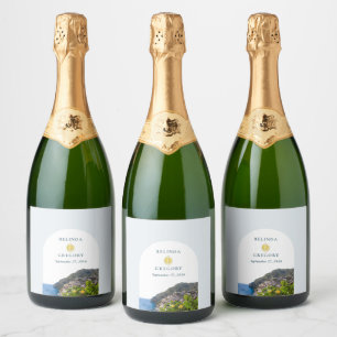 Étiquettes Pour Bouteilles De Vin Mousseux Aquarelle Arch de la Côte d'Amalfi Italie Citrons