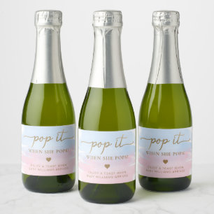 Étiquettes Pour Bouteilles De Vin Mousseux Aquarelle bleu rose Baby shower étincelant Vin L