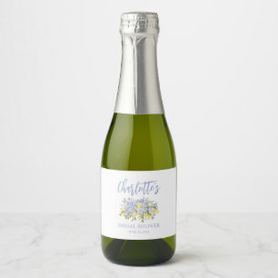 Étiquettes Pour Bouteilles De Vin Mousseux Aquarelle Citron Citrus Bleu Fête de Mariage
