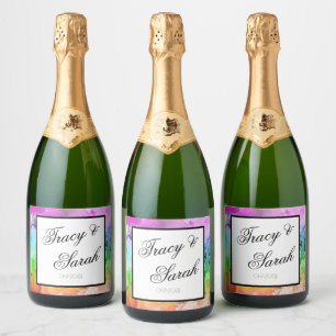 Étiquettes Pour Bouteilles De Vin Mousseux Aquarelle d'encre d'alcool arc-en-ciel