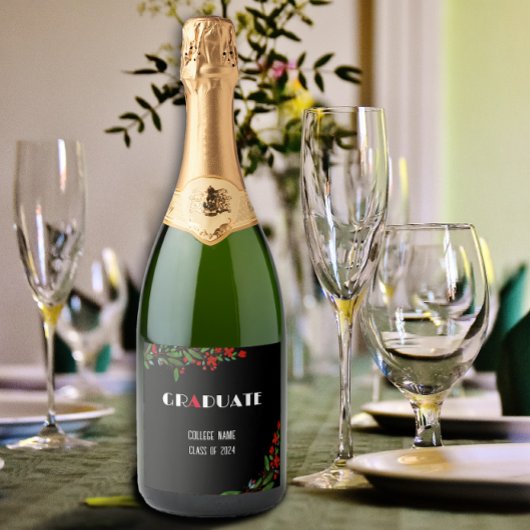 Étiquettes Pour Bouteilles De Vin Mousseux Aquarelle fleur rouge noir blanc graduation