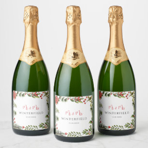 Étiquettes Pour Bouteilles De Vin Mousseux Aquarelle florale Mariage de verdure