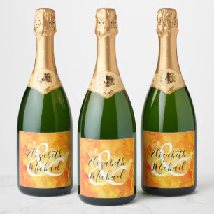 Étiquettes Pour Bouteilles De Vin Mousseux Aquarelle jaune à orange Bouteille de vin pétillan