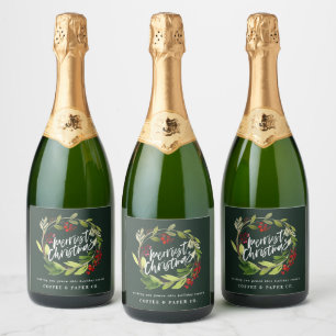 Étiquettes Pour Bouteilles De Vin Mousseux Aquarelle moderne feuillage de couronnes chic
