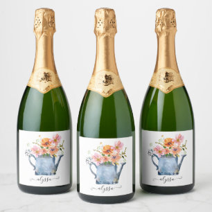 Étiquettes Pour Bouteilles De Vin Mousseux Aquarelle peinte à la main Floral