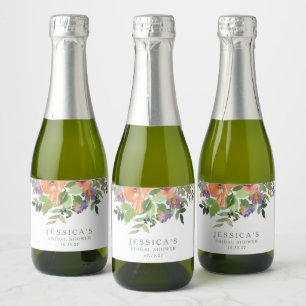 Étiquettes Pour Bouteilles De Vin Mousseux Aquarelle personnalisée Fête des mariées florale o