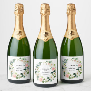 Étiquettes Pour Bouteilles De Vin Mousseux Aquarelle rose Blush Floral Mariage