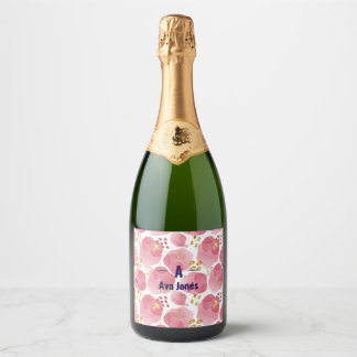 Étiquettes Pour Bouteilles De Vin Mousseux Aquarelle rose personnalisée