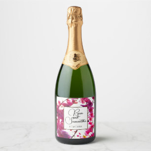 Étiquettes Pour Bouteilles De Vin Mousseux Aquarelle rose ressort floral   Arbre à fleurs