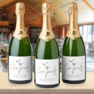 Étiquettes Pour Bouteilles De Vin Mousseux Aquarelle Sage Eucalyptus Congrats Noms Mariage