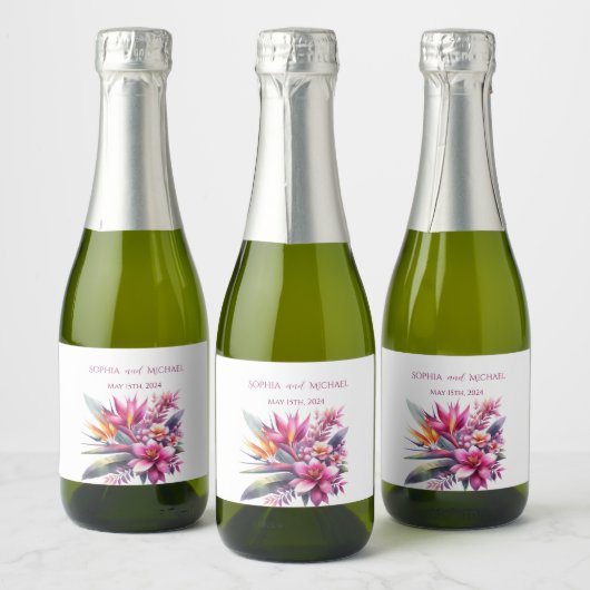 Étiquettes Pour Bouteilles De Vin Mousseux Aquarelle Tropical Bliss-Mariage (Bouteilles)