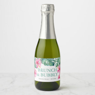 Étiquettes Pour Bouteilles De Vin Mousseux Aquarelle Tropical Rose Fleurs