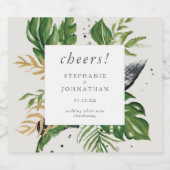 Étiquettes Pour Bouteilles De Vin Mousseux Aquarelle verte et dorée Mariage tropicale (Étiquettes simples)