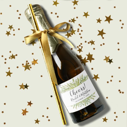 Étiquettes Pour Bouteilles De Vin Mousseux Aquarelle verte Mariage Mini