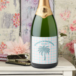 Étiquettes Pour Bouteilles De Vin Mousseux Arbre de palmier Azur Rose Vichy Lavage de Mariée