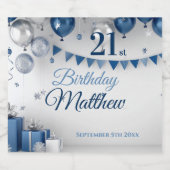 Étiquettes Pour Bouteilles De Vin Mousseux Argent bleu 21e anniversaire (Étiquettes simples)