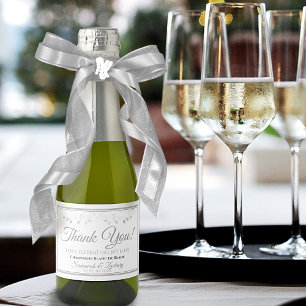 Étiquettes Pour Bouteilles De Vin Mousseux Argent Flourish Élégant Mariage Merci Mini
