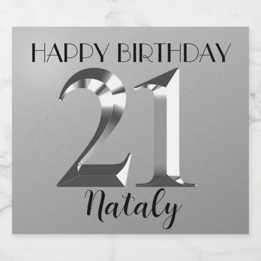 Étiquettes Pour Bouteilles De Vin Mousseux Argent métallique 21e anniversaire (Étiquettes simples)