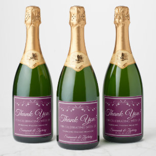 Étiquettes Pour Bouteilles De Vin Mousseux Argent sur Cassis Mariage violet Merci
