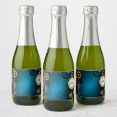 Étiquettes Pour Bouteilles De Vin Mousseux Arrière - plan turquoise à vapeur avec engrenages (Bouteilles)