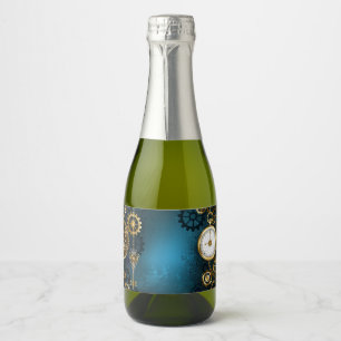 Étiquettes Pour Bouteilles De Vin Mousseux Arrière - plan turquoise à vapeur avec engrenages