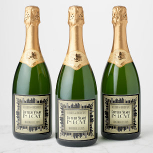 Étiquettes Pour Bouteilles De Vin Mousseux Art Déco Mariage Anniversaire Vin mousseux Or G