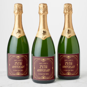 Étiquettes Pour Bouteilles De Vin Mousseux Art Déco Noms 25e anniversaire de la fête Bourgogn