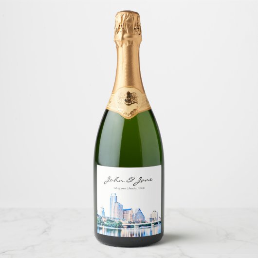 Étiquettes Pour Bouteilles De Vin Mousseux Austin Texas Mariage personnalisé Sparkling Wine L (Devant)