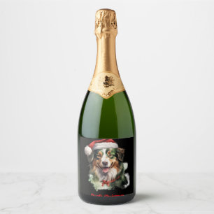 Étiquettes Pour Bouteilles De Vin Mousseux Australian Shepherd Christmas X-Mas cadeau de voeu