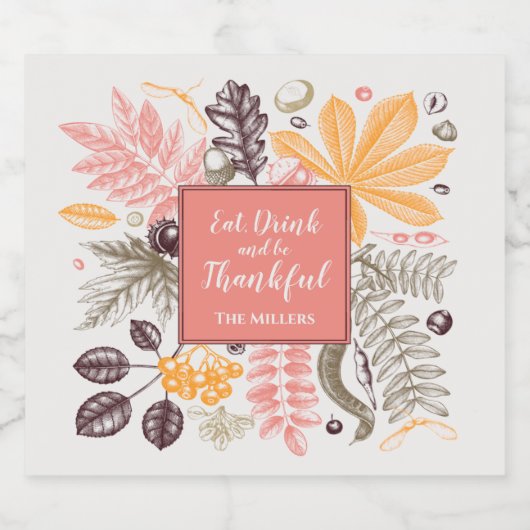 Étiquettes Pour Bouteilles De Vin Mousseux Automne Thanksgiving Botanical (Étiquettes simples)