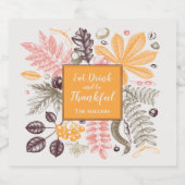 Étiquettes Pour Bouteilles De Vin Mousseux Automne Thanksgiving Botanical (Étiquettes simples)