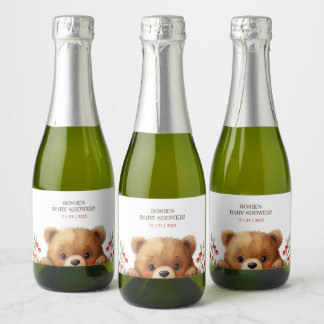 Étiquettes Pour Bouteilles De Vin Mousseux Baby Bear And Rowan Berries Baby Shower