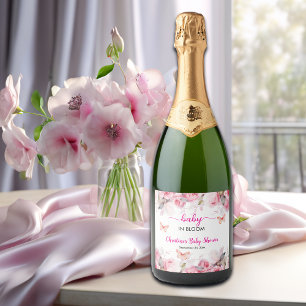 Étiquettes Pour Bouteilles De Vin Mousseux Baby in Bloom Blush Baby shower Rose