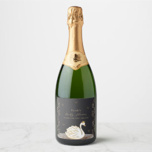 Étiquettes Pour Bouteilles De Vin Mousseux Baby shower à papillon noir Princess Swan Gold