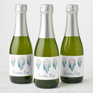 Étiquettes Pour Bouteilles De Vin Mousseux Baby Shower Attrape-Rêves Aquarelle Aquamarine