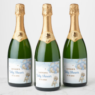 Étiquettes Pour Bouteilles De Vin Mousseux Baby shower Ballons Bleus Ours Teddy