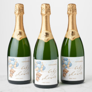 Étiquettes Pour Bouteilles De Vin Mousseux Baby shower Ballons Bleus Ours Teddy