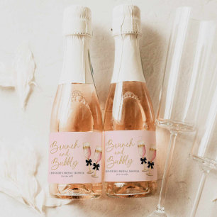 Étiquettes Pour Bouteilles De Vin Mousseux Baby Shower Bruncheuse Rose et Vin Effervescent