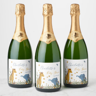 Étiquettes Pour Bouteilles De Vin Mousseux Baby-Shower Floral Animaux Bébés Mignons