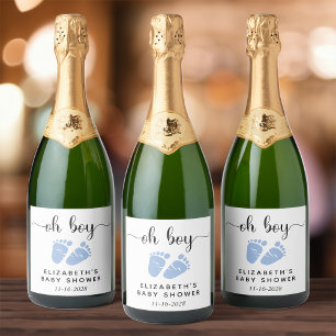 Étiquettes Pour Bouteilles De Vin Mousseux baby shower Oh garçon Pieds bleus