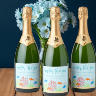 Étiquettes Pour Bouteilles De Vin Mousseux Baby shower Sea Life